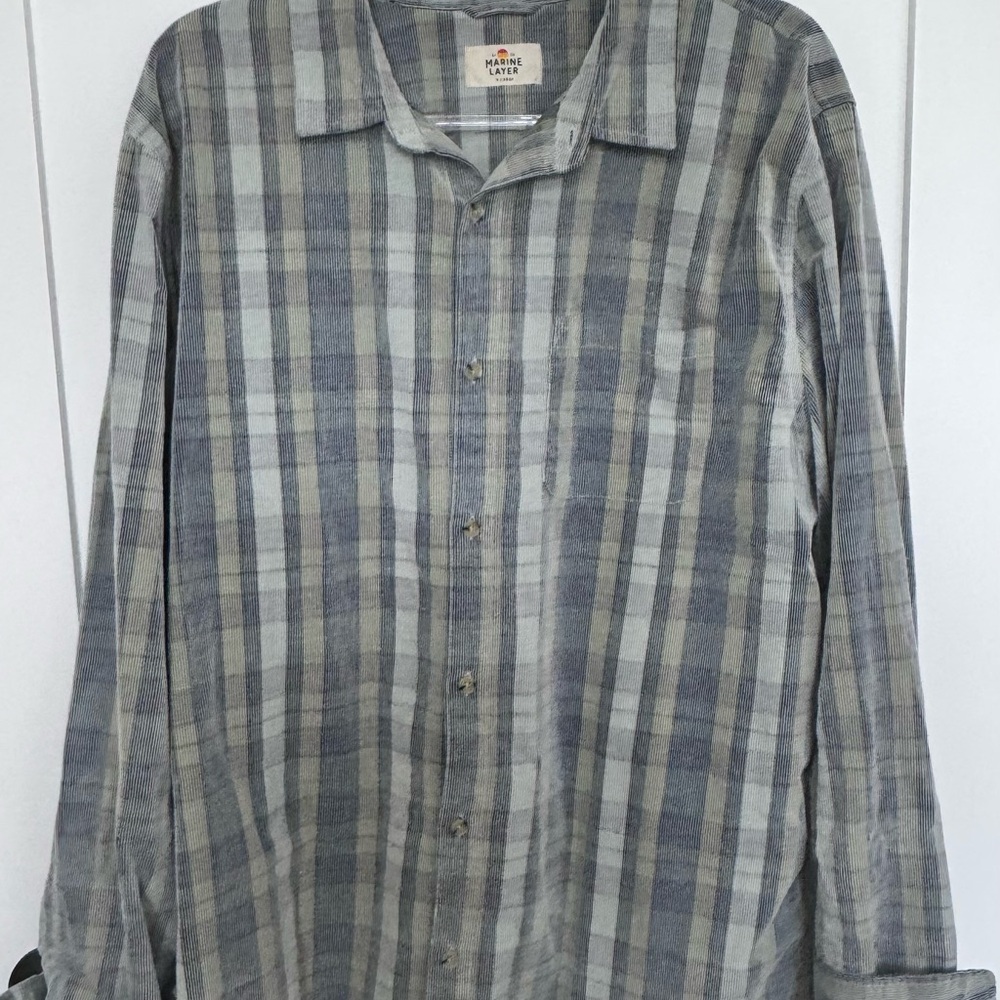 Marine Layer Blue and Gray Plaid Button-Down Shirt